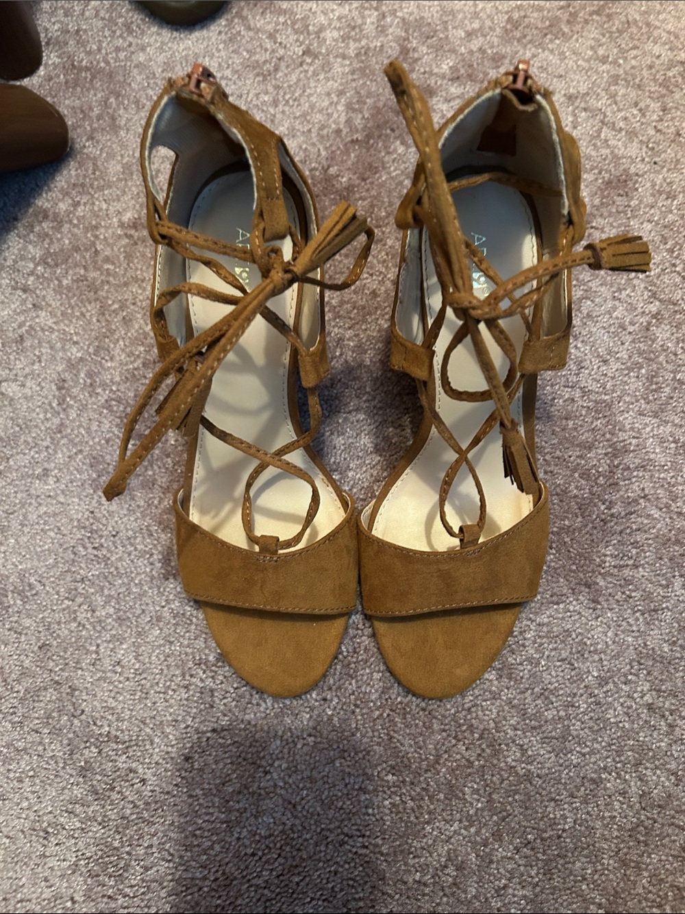 Apt. 9 Tan Suede Lace-Up Block Heel Sandals